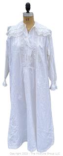 Victorian Hand Stitched Nightgown Dress with Lace Panel and Collar. 