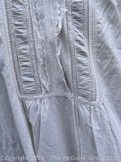 Victorian Hand Stitched Nightgown Dress with Lace Panel and Collar. 