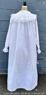 Victorian Hand Stitched Nightgown Dress with Lace Panel and Collar. 