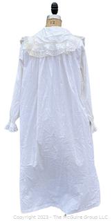 Victorian Hand Stitched Nightgown Dress with Lace Panel and Collar. 