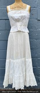 Victorian White Hand Made Lace and Eyelet Two Piece Slip - Skirt and Top