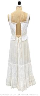 Victorian White Hand Made Lace and Eyelet Two Piece Slip - Skirt and Top