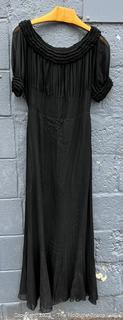 Antique Victorian Sheer Silk Dress with Empire Waist and Pin Pleated Bodice.  Some damage.