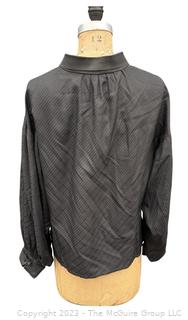 Vintage Nina Ricci Boutique Paris Black Silk Dress Shirt with Diagonal Stitching and Collar Detail.