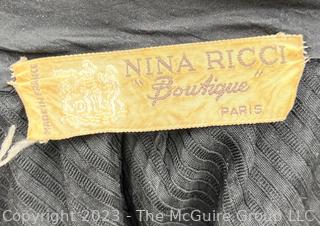 Vintage Nina Ricci Boutique Paris Black Silk Dress Shirt with Diagonal Stitching and Collar Detail.