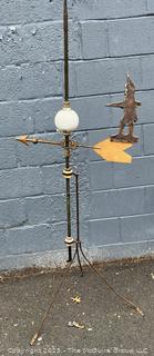 Antique Copper and Porcelain Weathervane on Stand with Lightening Rod.  Stamped with Makers Name, H S HUGHES