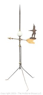 Antique Copper and Porcelain Weathervane on Stand with Lightening Rod.  Stamped with Makers Name, H S HUGHES