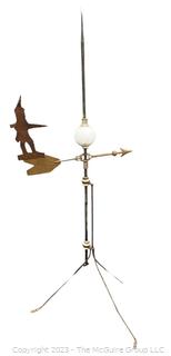 Antique Copper and Porcelain Weathervane on Stand with Lightening Rod.  Stamped with Makers Name, H S HUGHES