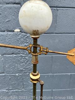 Antique Copper and Porcelain Weathervane on Stand with Lightening Rod.  Stamped with Makers Name, H S HUGHES