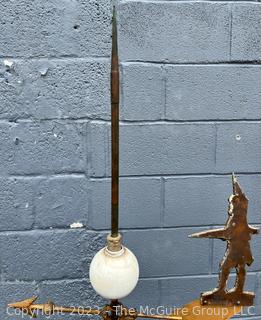 Antique Copper and Porcelain Weathervane on Stand with Lightening Rod.  Stamped with Makers Name, H S HUGHES