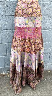 Vintage Silk Tiered Boho Full Length Skirt by Gerard Saint Albin Paris.  