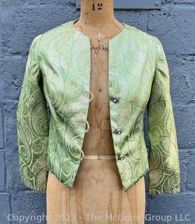 Vintage Green Silk with Foil Thread Evening Jacket