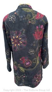 Chico's Art To Wear Cotton Button Up Floral Embroidered Jacket 