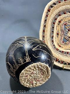 Woven Tribal Basket with Carved Vase.