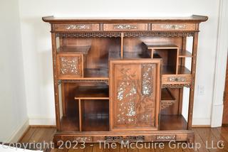 Japanese Carved Open Hardwood Shodona Display Cabinet with Inlaid Mother of Pearl Decoration