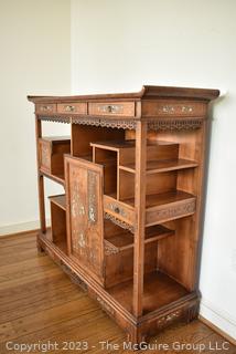 Japanese Carved Open Hardwood Shodona Display Cabinet with Inlaid Mother of Pearl Decoration