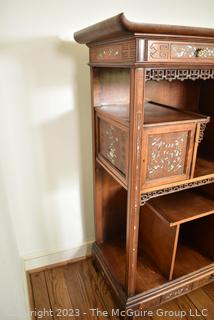 Japanese Carved Open Hardwood Shodona Display Cabinet with Inlaid Mother of Pearl Decoration