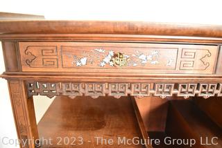 Japanese Carved Open Hardwood Shodona Display Cabinet with Inlaid Mother of Pearl Decoration