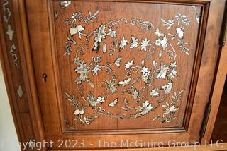 Japanese Carved Open Hardwood Shodona Display Cabinet with Inlaid Mother of Pearl Decoration