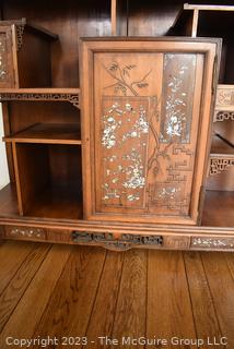 Japanese Carved Open Hardwood Shodona Display Cabinet with Inlaid Mother of Pearl Decoration