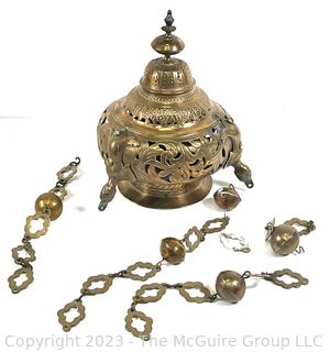 Moroccan Pierced Brass Hanging Lamp.  Needs repair.