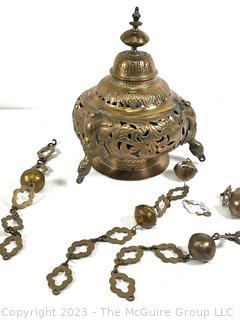 Moroccan Pierced Brass Hanging Lamp.  Needs repair.