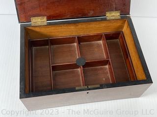 Antique French Birds Eye Travelers Writing Desk with Original Felt. Measures 15w x 10.5d x 6"h