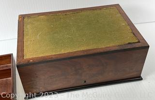 Antique French Birds Eye Travelers Writing Desk with Original Felt. Measures 15w x 10.5d x 6"h