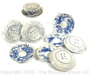 Group of Blue & White Asian Porcelain China with Chopmark