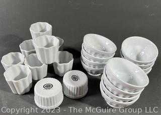 Group of White Porcelain Kitchen Ware Including Cordon Bleu and Crate & Barrel