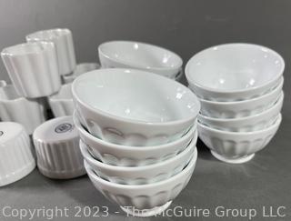 Group of White Porcelain Kitchen Ware Including Cordon Bleu and Crate & Barrel