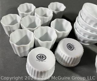 Group of White Porcelain Kitchen Ware Including Cordon Bleu and Crate & Barrel