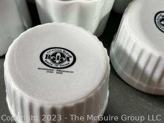 Group of White Porcelain Kitchen Ware Including Cordon Bleu and Crate & Barrel