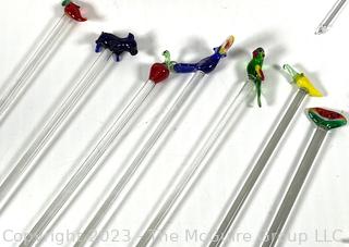 Blown Glass Swizzle Sticks with Fruit Toppers