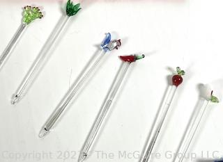 Blown Glass Swizzle Sticks with Fruit Toppers