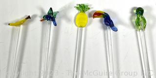 Blown Glass Swizzle Sticks with Fruit Toppers