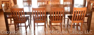 Long Custom Dining Table with Carved Edge and Ten (10) Matching Chairs.  111"L x 41"W X 30".