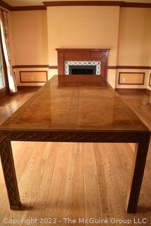 Long Custom Dining Table with Carved Edge and Ten (10) Matching Chairs.  111"L x 41"W X 30".