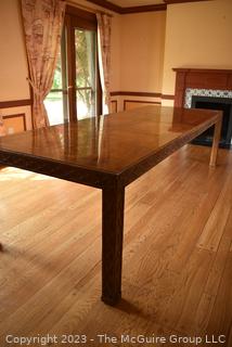 Long Custom Dining Table with Carved Edge and Ten (10) Matching Chairs.  111"L x 41"W X 30".