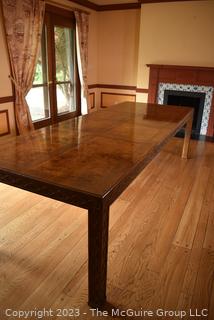 Long Custom Dining Table with Carved Edge and Ten (10) Matching Chairs.  111"L x 41"W X 30".