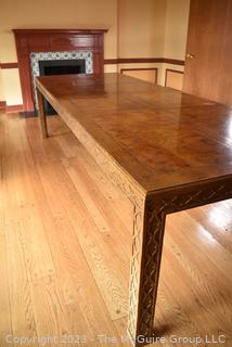 Long Custom Dining Table with Carved Edge and Ten (10) Matching Chairs.  111"L x 41"W X 30".