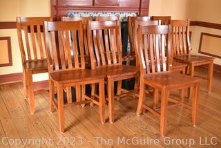 Long Custom Dining Table with Carved Edge and Ten (10) Matching Chairs.  111"L x 41"W X 30".