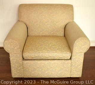 Yellow Brocade Upholstered Arm Chair.  32" x 35" x 40"