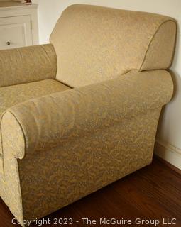 Yellow Brocade Upholstered Two Seat Sofa. 78" x 39" x 35"