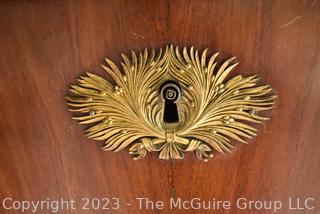 19th Century French Empire Drop Front Desk Secretaire À Abattant With Marble Top and Bronze Ormolu Elements.