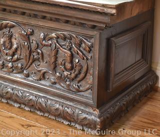 Antique French Renaissance Fireplace Mantel Surround or Chimneypiece in Carved Wood.  Separates into three (3) pieces