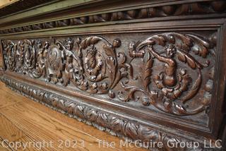 Antique French Renaissance Fireplace Mantel Surround or Chimneypiece in Carved Wood.  Separates into three (3) pieces