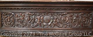 Antique French Renaissance Fireplace Mantel Surround or Chimneypiece in Carved Wood.  Separates into three (3) pieces