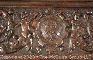 Antique French Renaissance Fireplace Mantel Surround or Chimneypiece in Carved Wood.  Separates into three (3) pieces