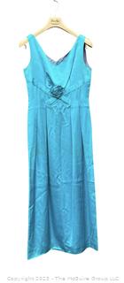 Vintage Sleeveless Blue Silk Satin Evening Gown